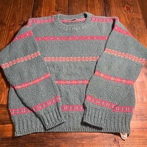 Vintage Woolrich Mens Large Cotton Crewneck Sweater Made in USA Striped Blue